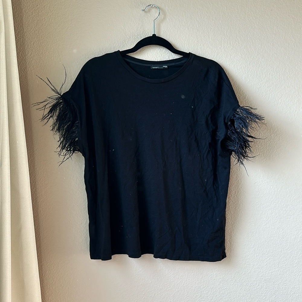 Short sleeve with feather t shirt from Zara